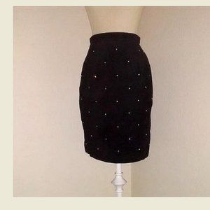 Vintage 90s Maxima black real suede leather rhinestone high waisted skirt